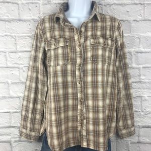 🌼NWOT UO BDG Flannel Button Down Shirt Tan Brown